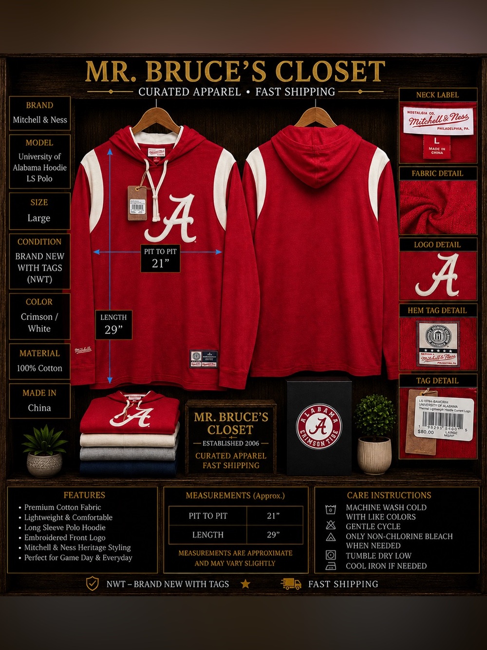 Mitchell & Ness Crimson and White Alabama Pullover Hoodie